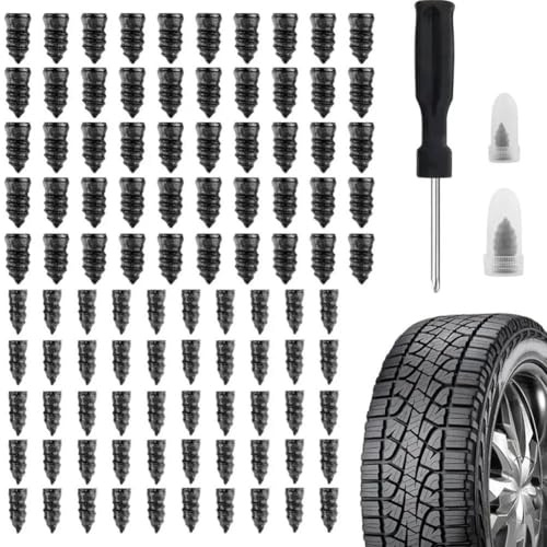 80PCS Tire Repair Rubber Nails Kit with 2 Sizes,Tire Repair Kit,Fast Self-Service Ti-re Repair Tools, Screw in Tir-e Repair Plugs with Box and Screwdriver,Tir-e Plugs Ki-t for Auto Motorcycle Bike