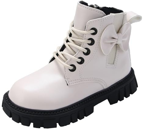2026 - Botas de invierno para niñas, zapatos para niños, tacón grueso, suela suave, cómoda, casual, color piel, White, 13 UK Child