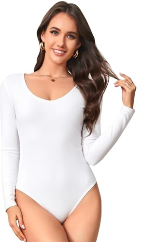 MYSSUCI Body Damen Langarm V Ausschnitt Bodys Langarm Stretch Slimfit Langarmbody Damen Bodysuit Oberteil mit Snap Crotch Arbeit Freizeit