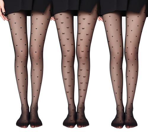 Plorede 3 Pcs Funky Tights for Women,Fashion Sheer Tights See-through Stockings,Dating Shopping Accessories Funky T-ights Breathable Sexy Black Pantyhose for Women Girl