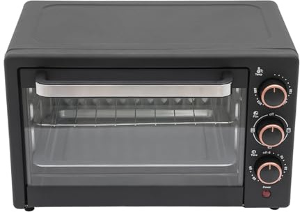 Forno elettrico da 1000 W, 22 l, con griglia + bistecchiera, mini forno, timer da 60 minuti, 4 elementi riscaldanti, forno multifunzione regolabile, temperatura 120 – 250 °C, mini porta a discesa per