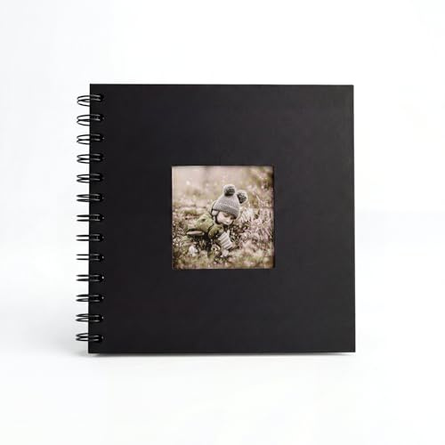 Kleines Fotoalbum zum Selbstgestalten,Schwarz Scrapbook 17x17 cm | Fotoalbum klein mit 30 leeren Seiten, Ringbuch Fotobuch aus papier, Spiralalbum für Baby, Hochzeit, Jahrestag und Geburtstag