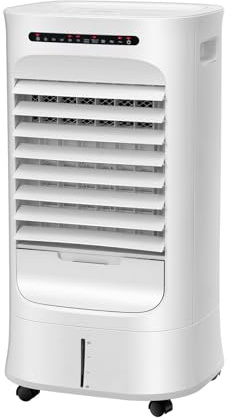 GYMAX Aire Acondicionado Portátil, 3 en 1 Enfriador de Aire Móvil con Refrigeración por Agua, Humidificador, Ventilador y Depósito de 10 L, Climatizador Evaporativo con Control Remoto y Ruedas