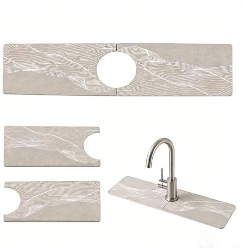 Alfombrilla de Grifo para Fregadero de Cocina en Diatomita, Alfombrilla Fregadero de Secado Rápido, Protector contra Salpicaduras y Humedad, Piedra Natural Absorbente, para Cocina y Baño