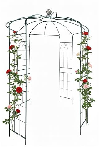 Relaxdays Rose Pavilion Metal, HWD: 290 x 206 x 206 cm, climbing support, garden, climbing pavilion with hook, green