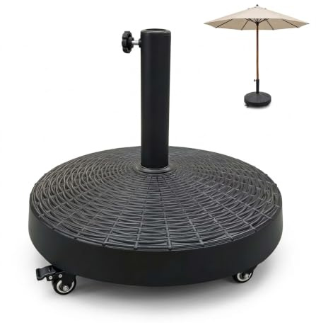 Relaxdays Pied de Parasol, 23 kg, Noir | pour tiges de parasol de 38 à 48 mm, roulettes avec frein, pied de parasol en polyrésine