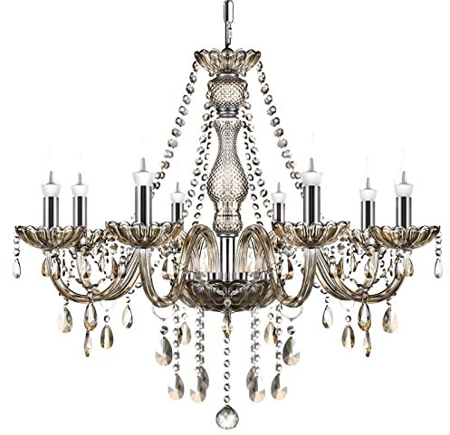 TRY-YEAN Lustre à 8 Bras Lustre Cristal Moderne Couleur Cognac Pampille Suspension Lampe de Plafond Verre Cristal K5 avec Chaîne Réglable pour Chambre, Salon, Salle à Manger, Restaurant, E14