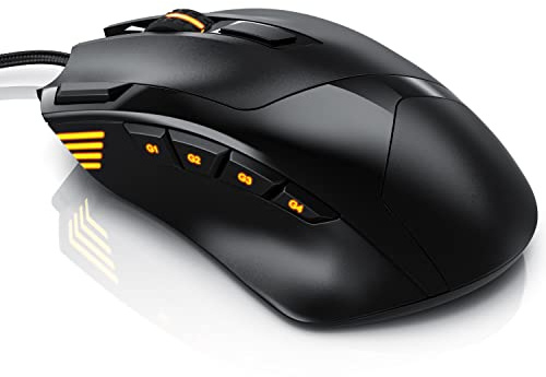 CSL - 4800 DPI Gaming Maus mit RGB Beleuchtung – optische Computermaus - 9 Tasten – 600-4800 DPI – 7 Farben – LED Farbwechsel – Huano Tasten – Makroprogrammierung – mit Software Treiber-CD – schwarz