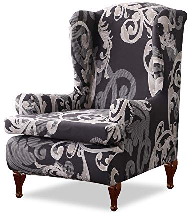 VanderHOME Sesselbezug Stretch Elastischer Ohrensessel Husse Spandex Gedrucktes Muster Antirutsch Sofaüberwurf Sessel-Überwürfe für Ohrensessel, Schwarze Welle