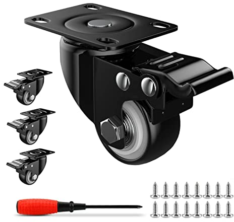40 mm Lenkrollen, Schwerlastrollen mit 180 Kg Last, Möbelrollen Doppel-Verriegelung mit 360-Grad-Rotation, keine Spuren & Leise Verriegelnde Lenkrolle 4er-Set mit Schrauben