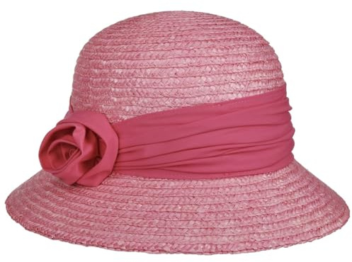 Seeberger Kassida Stroh Sommerhut Damen - Damenhut Blütendekoration Sonnenhut mit Ripsband Frühling-Sommer Sommer - One Size pink