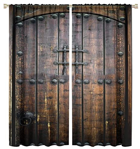 NC Vintage Antike Türvorhang, rustikale Holztür, historische Außenseite, mittelalterliche Struktur, Raumverdunkelung, Türfenstervorhang für Schlafzimmer, Küche, Wohnzimmer, 132,1 x 213,4 cm