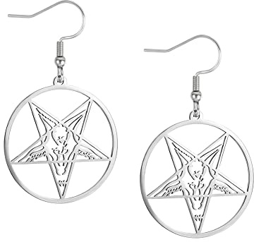 Baphomet Satanic Ziegenkopf Ohrringe Umgekehrte Pentagramm Ohrringe Edelstahl Baphomet Tropfen baumeln Ohrringe für Frauen Baphomet Pentagramm Ohrringe Schmuck Halloween heidnische Wiccan Zubehör