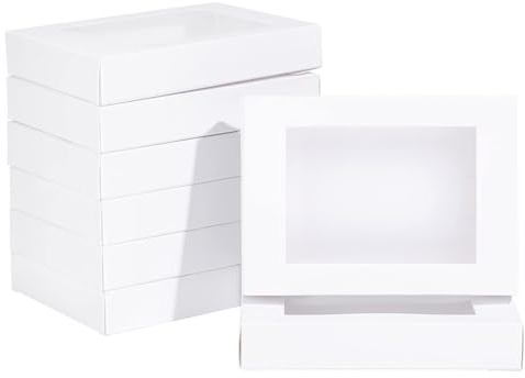 BENECREAT 24 Packungen 10x8x2 cm Transparente PVC-Geschenkboxen Mit Rechteckigem Fenster, Geschenkboxen Aus Weißem Kraftpapier Für Schmuck Speicher Display, Hochzeit, Valentinstag