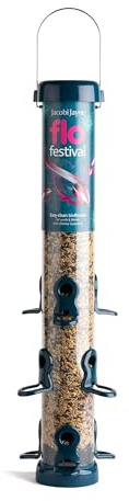 Jacobi Jayne® flo™ Vogelfutterstation für den Garten, zum Aufhängen, leicht zu reinigende Vogelfutterstation für Sonnenblumenkerne, Metall, blau, große Sonnenblumen-Herz-Futterstation