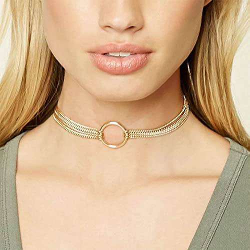 Yienate Gothic Mehrreihige Hohlkreis-Ring-Halskette - Minimalistischer Gold Circle Hoop für Frauen