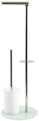 TIENDA EURASIA - Escobillero y Portarrollos para Baño, Portarrollos Escobillero de Acero Inoxidable y Vidrio, Tamaño 22 x 66 cm, Escobillero Baño con Portarrollos Abatible para Almacenaje (Blanco)