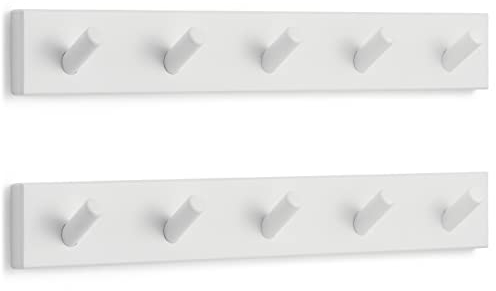 LARHN Garderobenhaken Weiß (2 Stück) - Garderobenleiste Weiß mit 5 Haken - 43 cm - Kleiderhaken Wand - Wandgarderobe für Flure, Garderoben, Schlafzimmer und Badezimmer