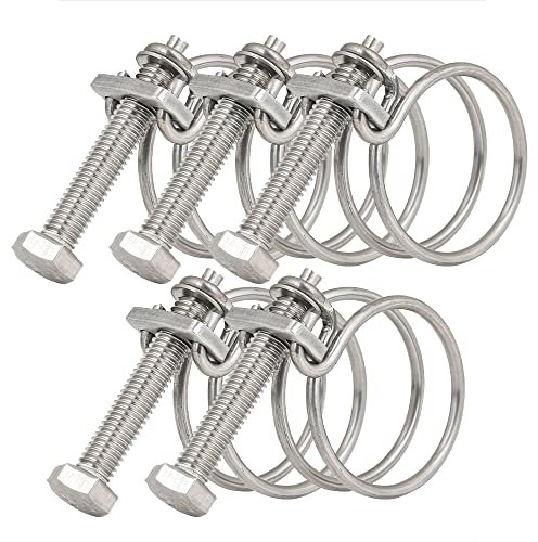 5 Pieces Double Wire Hose Clips, Adjustable 50mm-55mm Water Hose Clamps Stainless Steel Pipe Tube Clips, 11 Sizes Optional Double Wire Plumbing Screw Tight Fastener