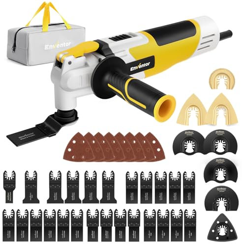 Enventor Oscillating Multi Tools, 280W 15000-22000 OPM Electric Corded Multi Tool, 6 Variable Speeds, 3°Oscillation Angle, Quick-fit Blade Design, Auxiliary Handle, with 43pcs Accessories 86229