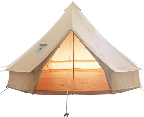 Cotton Canvas Bell Tent With Stove Jack - Glamping Yurt, Waterproof and Breathable 4 Season Tent With Zipped Removable Floor