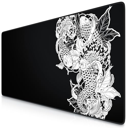 TITANWOLF - XXL Mouse Mat - Mouse Pad 900 x 400 x 3mm –Speed Gaming Mouse Pad - Extra Large MousePad - Table Mat Large Size - Improved Precision and Speed – Design Koi Tattoo 3