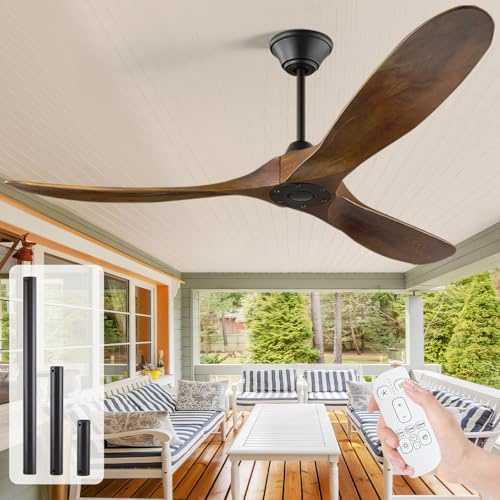 178cm großer Holz-Deckenventilator mit Fernbedienung, Außen-Deckenventilatoren für Terrassen, leiser umkehrbarer DC-Motor, großer Luftstrom-Deckenventilator (Brauner Deckenventilator, 178 cm)