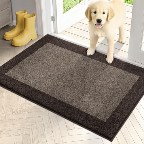 PURRUGS Dirt Trapping Door Mat 24 x 36, Non-Slip Washable Entry Mat, Dog Doormat, Front Door Mat, Super Absorbent Entrance Mat for Muddy Shoes & Paws, Grayish Brown & Coffee