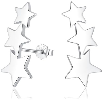 Cangall Damen Silber Ohrstecker - 925 Sterling Silber Stern, Hypoallergen Schlafen Knorpel Mit Sternen, Elegant 3 Sternchen Ohrschmuck für Mädchen