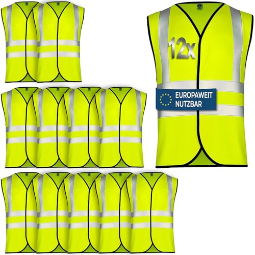 OMKA Warnweste Set – Sicherheitswesten Neonfarben mit 360° Reflexstreifen – Auto Pannenweste für Kinder & Erwachsene mit Klettverschluss (1, Neon Gelb, M)