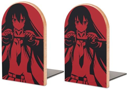 Tilivyx 1 Paar Buchstützen, Für Heimdekoration, Hölzernes Design, Wohnzimmer, Schlafzimmer, Büro, Küche, rutschfeste Buchstützen Anime Girl Schwert 12.8 * 8.0 * 2.5 cm