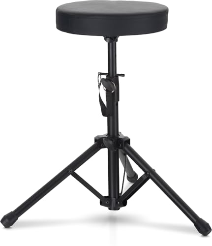 McGrey KD-10 Hocker - Klappbarer leichter Schlagzeughocker - Höhenverstellbarer Drumhocker mit kompakten Transportmaß - Runde, gepolsterte Sitzfläche - Stabile Stahlrohr-Konstruktion - Schwarz