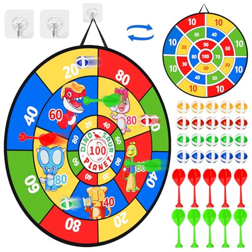 29 Zoll Dartscheibe Kinder,73 cm Doppelseitige Faltbare Dartscheibe,mit 20 Bällen, 10 Darts,Drinnen und Draußen Hängendes Dart Wurfspiel Sets