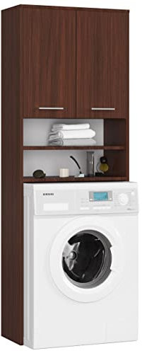 AKORD | Armadio Pensile per Lavatrice | Armadio di trasformazione con 2 ante, 2 Ripiani Aperti | Archivio per bagno | Cassettiera per lavatrice | 64x180x30 cm | Peso 30 kg | Wenge
