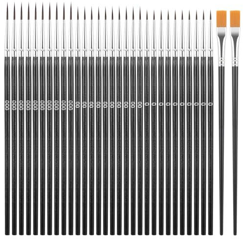 Nogeqi 32 Stück Dünne Pinsel Feine Set, Modellbau Dünn Fein Set Pinselset, Tiny Karneval Pinsel Acryl Mit Feiner Nylon Für Miniatur Modelle Künstler Osterei (Schwarz)