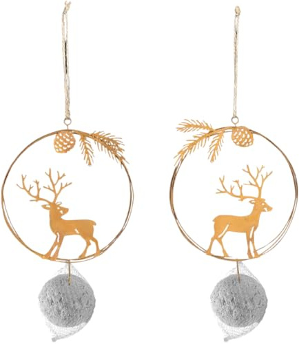 Meisenknödelhalter 2er Set - Futterstation für Wildvögel - Rostoptik Deko - Winterdeko Garten - Robuster Edelrost Metallkreis