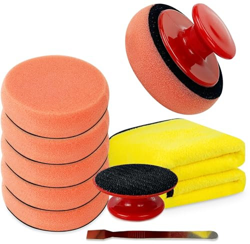 6 Pcs Polishing Pads, 90mm Buffing Pad and Waxing, Car Polishers and Buffers, Body Repair Buffing & Polishing Pads, Compound Sponge, with Towel, for Scraper
