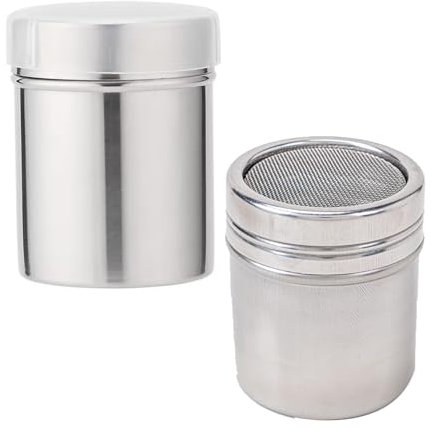 Espolvoreador de cacao y azúcar en polvo, práctico esparcidor con tapa para cacao, harina, canela, capuchino, café, hornear, colador fino de acero inoxidable para rociar con precisión
