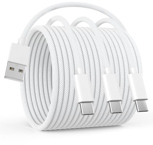 Car Carplay Cable for iPhone 16 15, 3 Pack USB A to USB C Car Charger Cable Cord, 6FT Nylon Braided iPhone 16 Charger Cord for iPhone 16/16 Plus/16 Pro/16 Pro Max/15/15 Plus/15 Pro/15 Pro Max, White