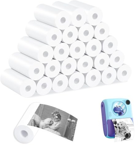25 Rolls Thermal Paper for Kids Instant Print Camera, 57x25mm | BPA-free sticker photo paper rolls for mini printer. Zero ink, easy refill. Ideal for children's instant cameras
