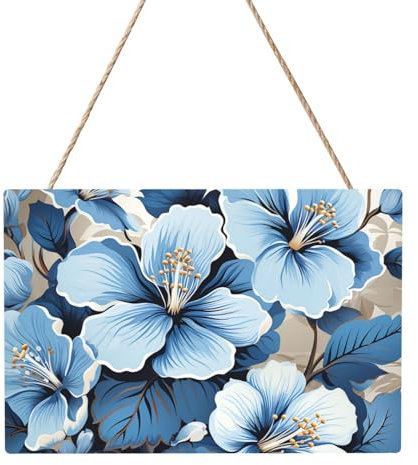 Holzkreise zum Basteln, 20,3 x 30,5 cm, Holzscheiben, blauer Hibiskus, Blume, Holztürhänger, Schild, hängend, rechteckige Holzscheiben mit Bindfaden, Holzornament für Schild, Türhänger, Zuhause,