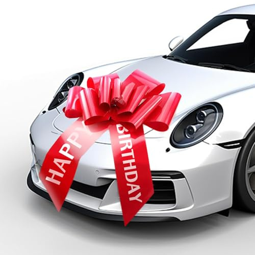 Große Rote Schleife für Auto 30 Zoll, Happy Birthday Geburtstag Autoschleife, großer Geschenkverpackungs Schleife, Auto Deko Riesiger Schleife