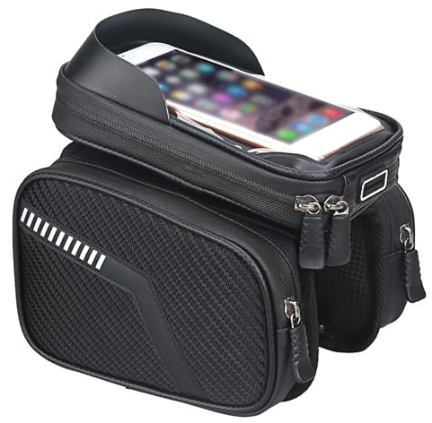 POIBNZ Fahrrad Rahmentasche für Cube Stereo Hybrid 160, Wasserdicht Leichte Reißfest Fahrradtasche mit TPU Sensitivem Touchscreen, Mehrzweck Fahrrad-Frontträgertasche,A Black