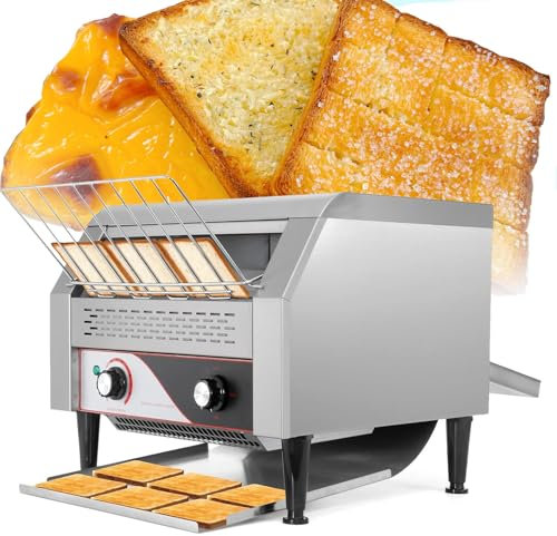Tostadora transportadora eléctrica comercial con 7 velocidades ajustables, tostadora de pan de acero inoxidable para panecillos, hamburguesas, panecillos y sándwiches horneados, tostadora de