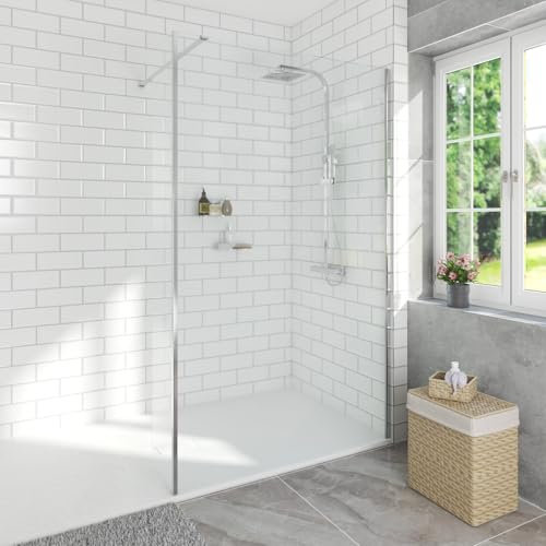 Aquariss 1400mm Wet Room Chrome 8mm Clear Self Clean Shower Screen Panel Walk in Shower Enclosure with 300mm Flipper Panel