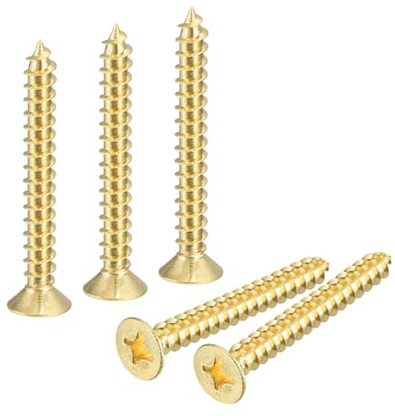 sourcing map 5Pcs Brass Wood Screws, M6 x 40mm Phillips Flat Head Self Tapping Screw WoodWorking Screw for Door Hinges, Wooden Furniture, Home Appliances