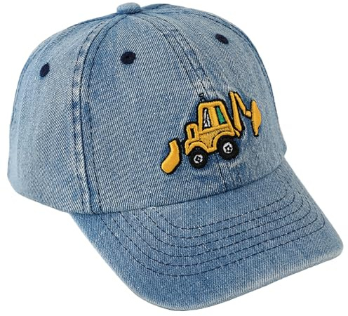 SEAUR Basecap barn grävmaskin denim keps pojkar flickor 3–8 år justerbar basebollkeps bomull basebollkeps småbarn Cappy Cap 52–54 cm, blå, one size