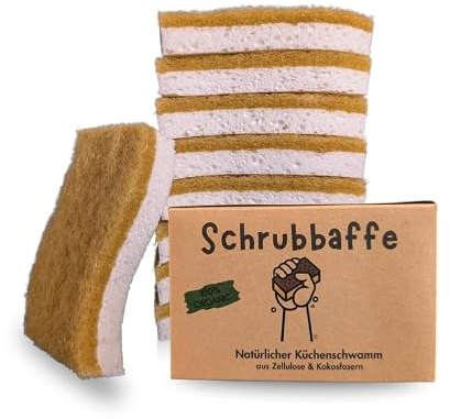 Schrubbaffe - 9 Stück natürlicher Küchenschwamm, Bio, nachhaltig, 100% plastikfrei und latexfrei, Kokosschwamm, umweltfreundlich, Abspülen, Spülschwamm
