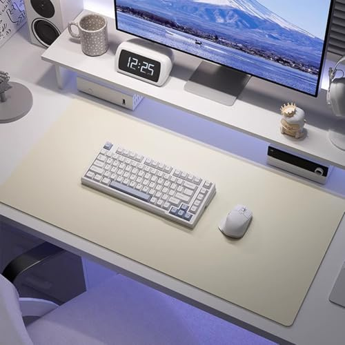 Halkfri skrivbordsmatta, laptopmatta stor musmatta läder skrift spelmatta med mocka för kontor heminredning, vattentätt skrivbordsunderlägg bordsskydd (vit, 120 x 40 cm)