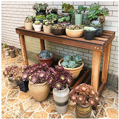 WOTZOV Banc de rempotage, Table de Jardin extérieur avec Plusieurs étagères, présentoir à Plantes pour Porche, Serre, Pot de Fleurs, Support de Rangement pour utilisat,Brown a 70x50x70cm